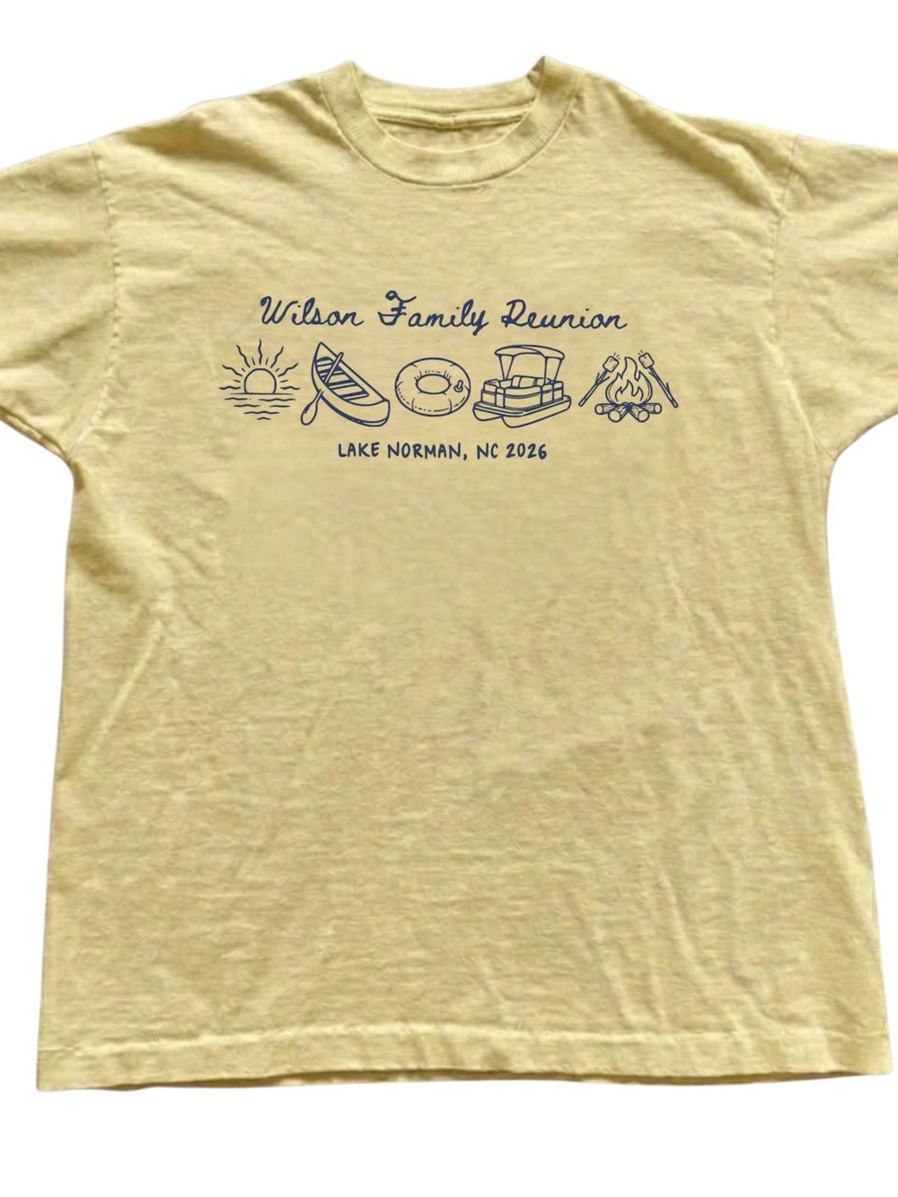 Gildan Yellow Short Sleeve Tee with Navy Family Reunion Graphic